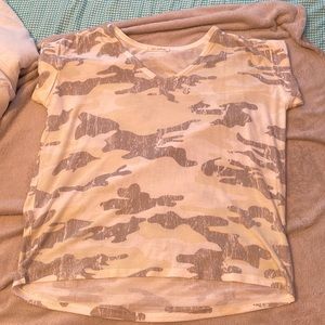 yellow/green gray camo v neck dressy t shirt